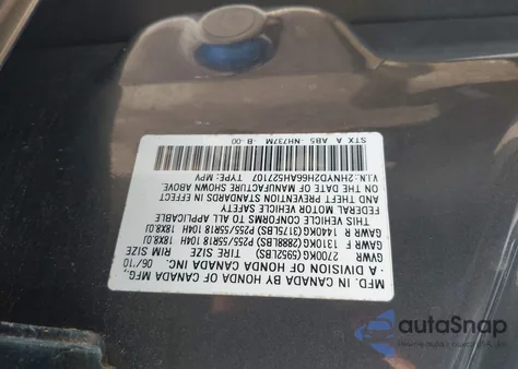 2010 Acura Mdx Technology Package z USA, uszkodzony, nr VIN 2HNYD2H66AH527107